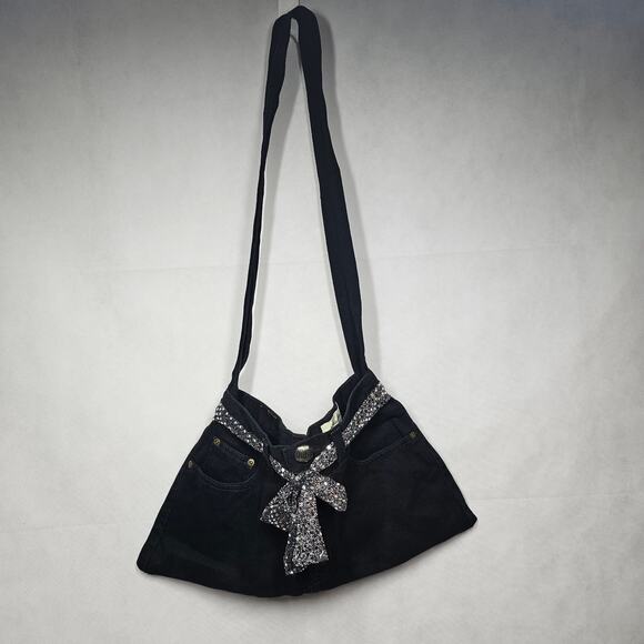 Eddie Bauer Recycled Black Denim Jeans Crossbody Hobo Bohemian Handbag - Picture 2 of 14